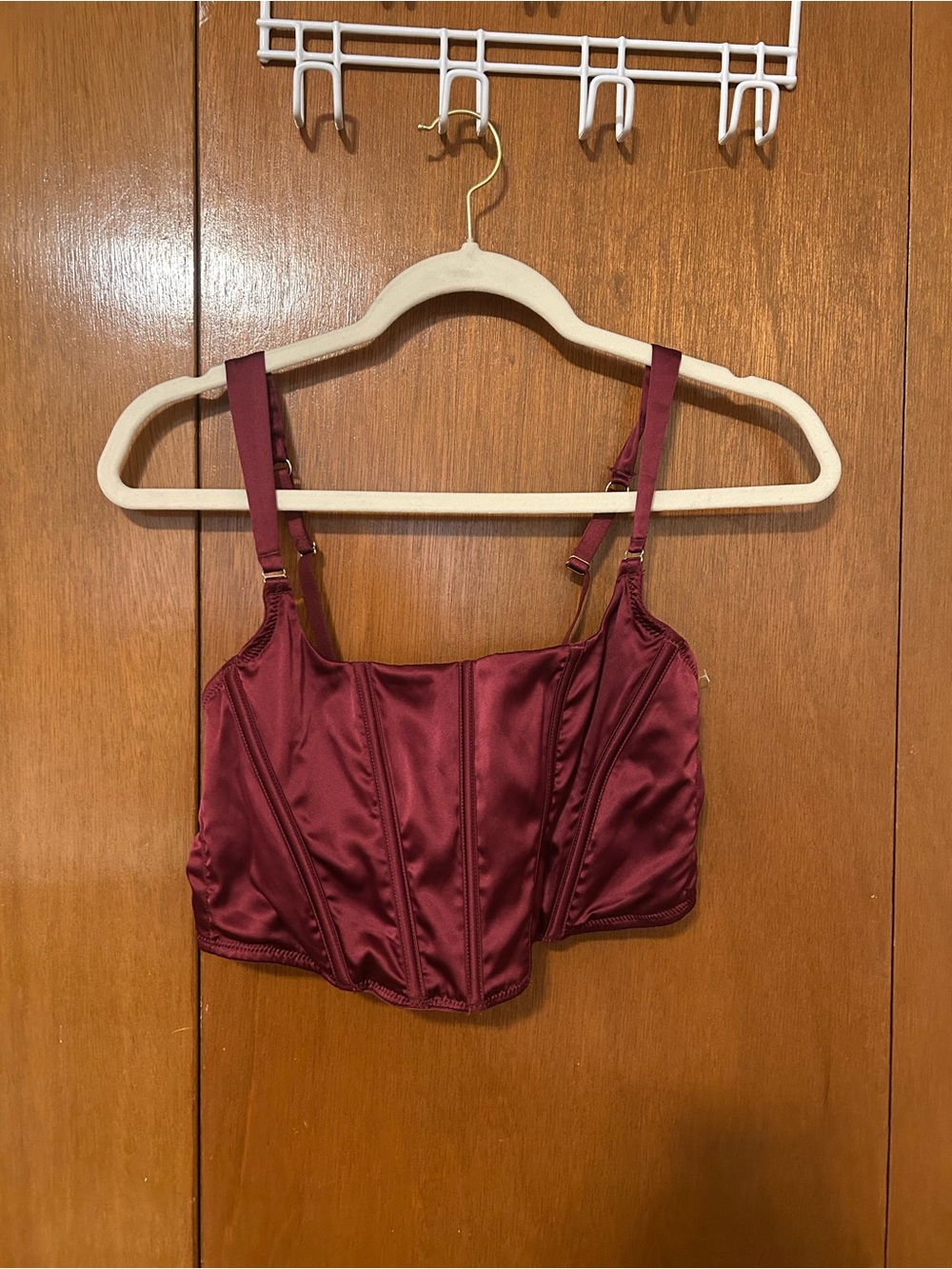 Auden Satin Longline Bustier Top - Burgundy